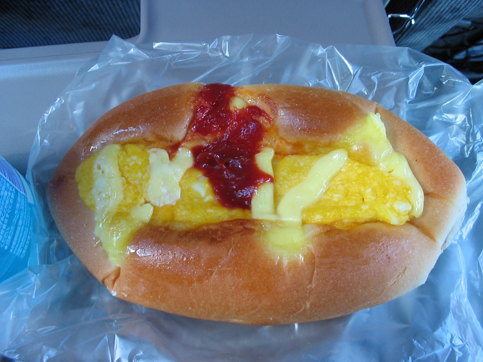 danish with egg, ketchup, and mayonnaise